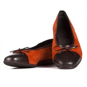 Ara Two Tone Ballet Flats Size 8.5 EUR 39Nubuck Leather/Leather Rust/Brown NWOB